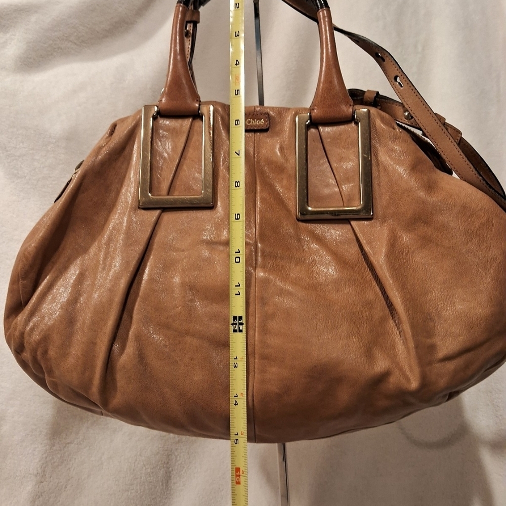 Chloe Tan Leather Crossbody Bag with Gold Accents - Picture 10 of 12